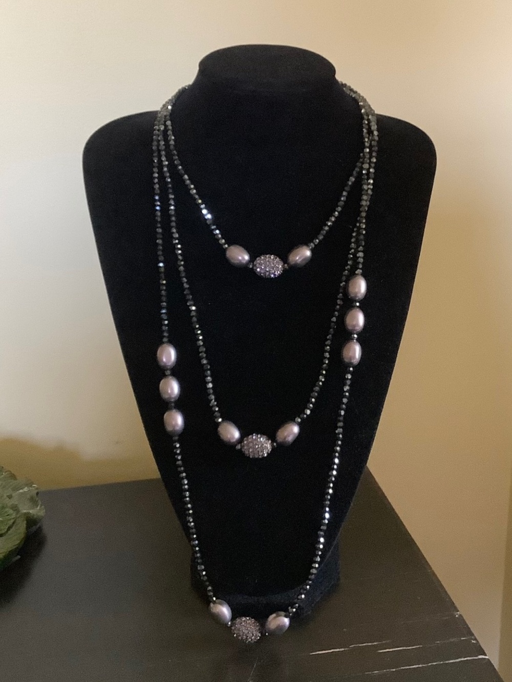 HEIDI DAUS Elegance Triple Strand Beaded Crystal Necklace Jet Hematite